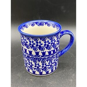 Polish Pottery Coffee Mug Andy Ceramika Bolesławica Floral Signed Unikat 8oz